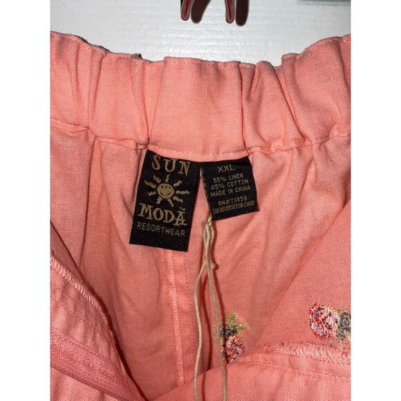 Sun Moda Resort Wear Capri Pants Coral Embroidered Pineapples  Sz XXL Summer - Picture 3 of 6